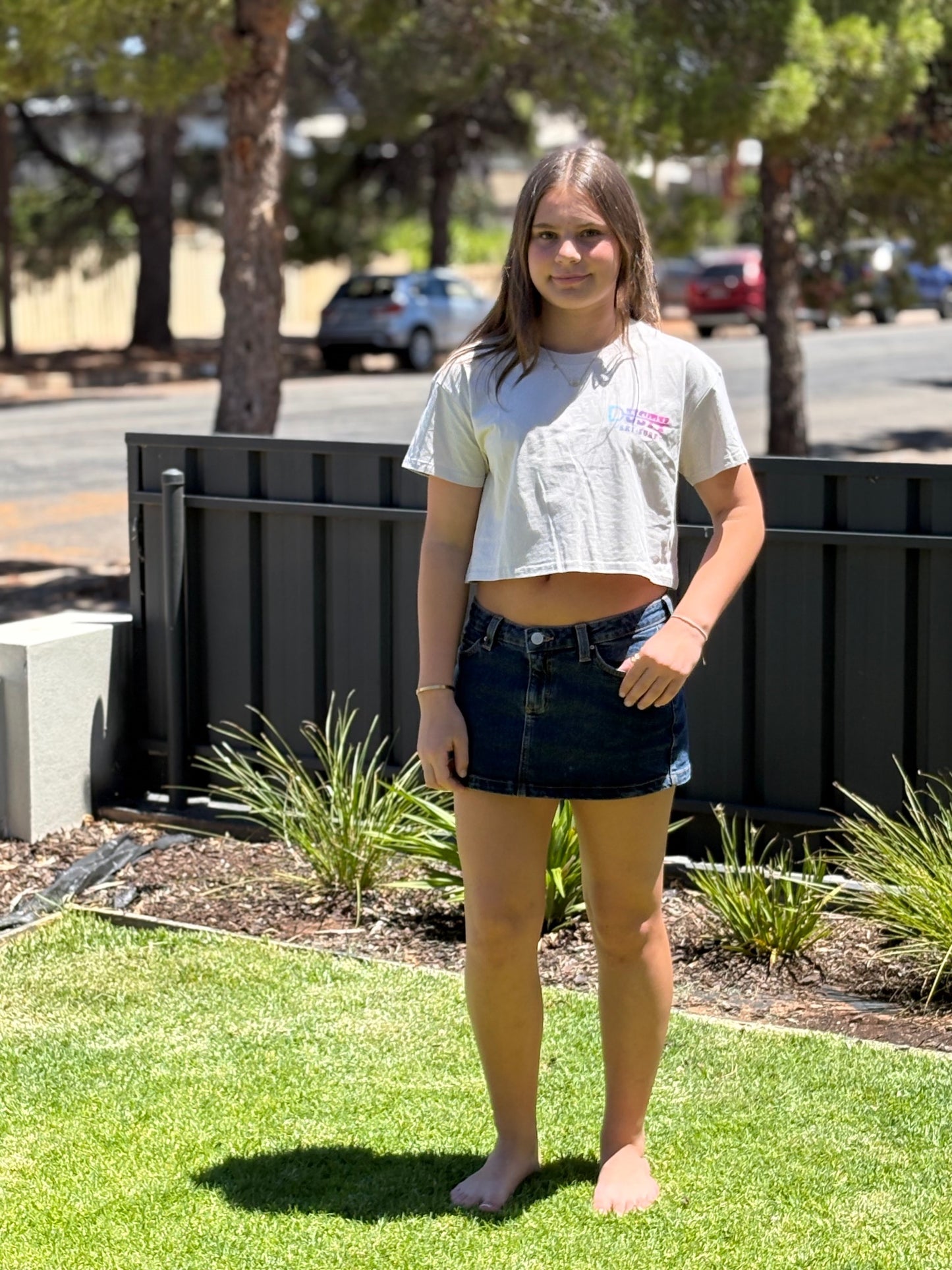 Limited Edition Ladies Crop Tee - Charcoal/Bone