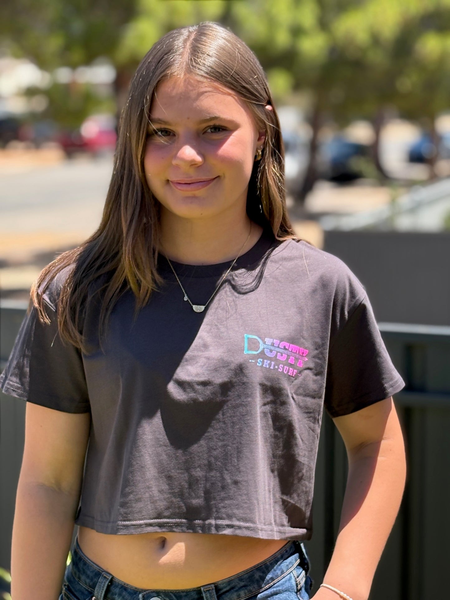 Limited Edition Ladies Crop Tee - Charcoal/Bone